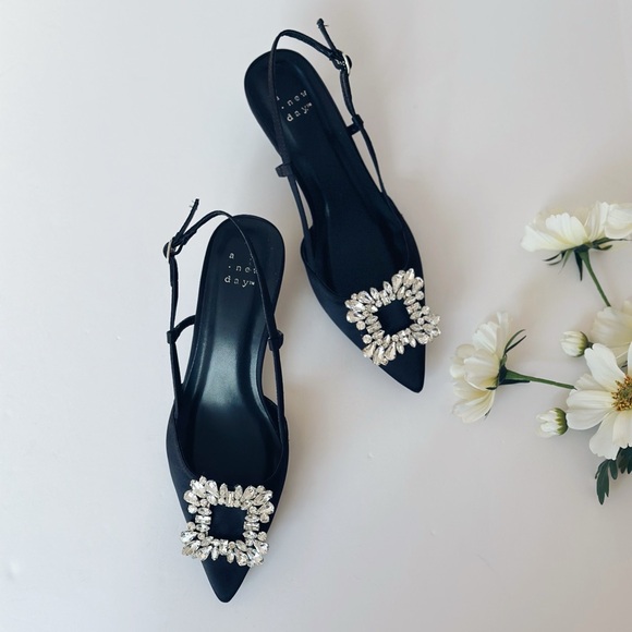 Target A New Day Elegant Black Slingback Heels Embellished Buckle - Picture 3 of 7